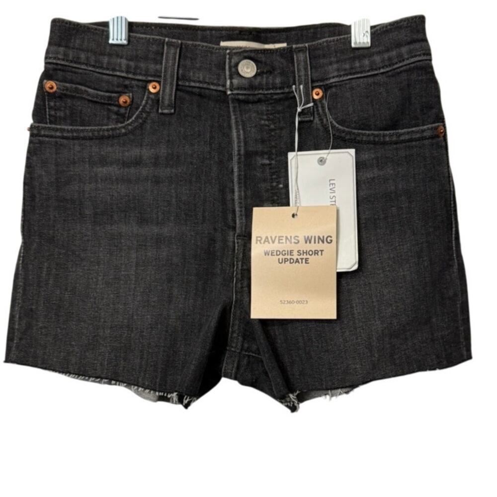Levi’s Wedgie Short Update Ravens Wing Black Denim Cutoff Shorts Size 27 NWT
